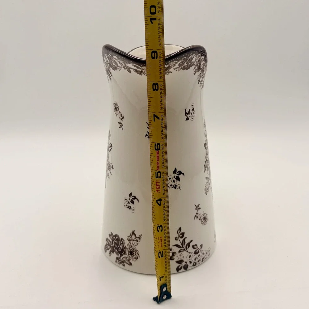 Robert Stanley Fall Classics Brown White Floral Toile Ceramic Pitcher Scalloped